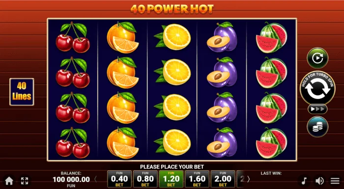Skrin permainan 40 Power Hot Coin Boost